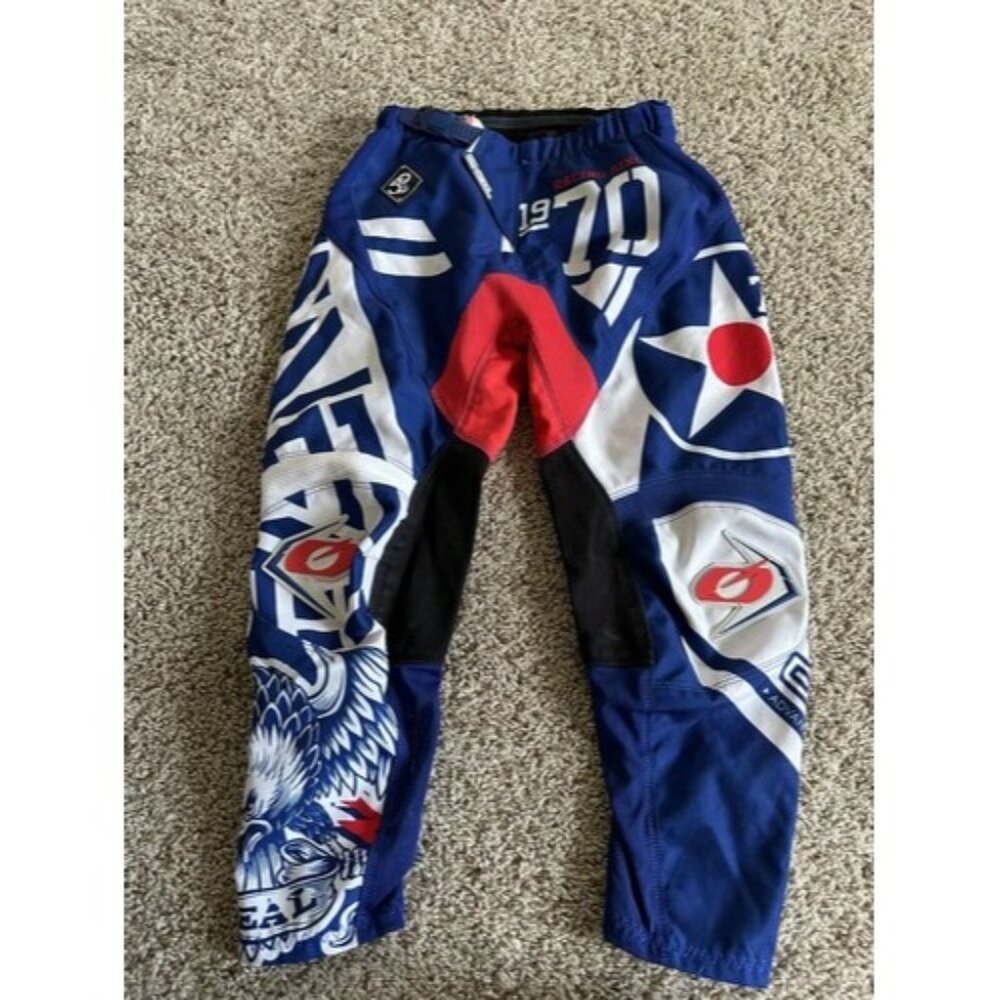 O'NEAL Element Red White Blue War Hawk 1970 Racing Motocross Pant Youth 8-10